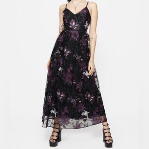 Disturbia Black Estrid Floral Embroidered Mesh Midaxi Cami Dress size 10
